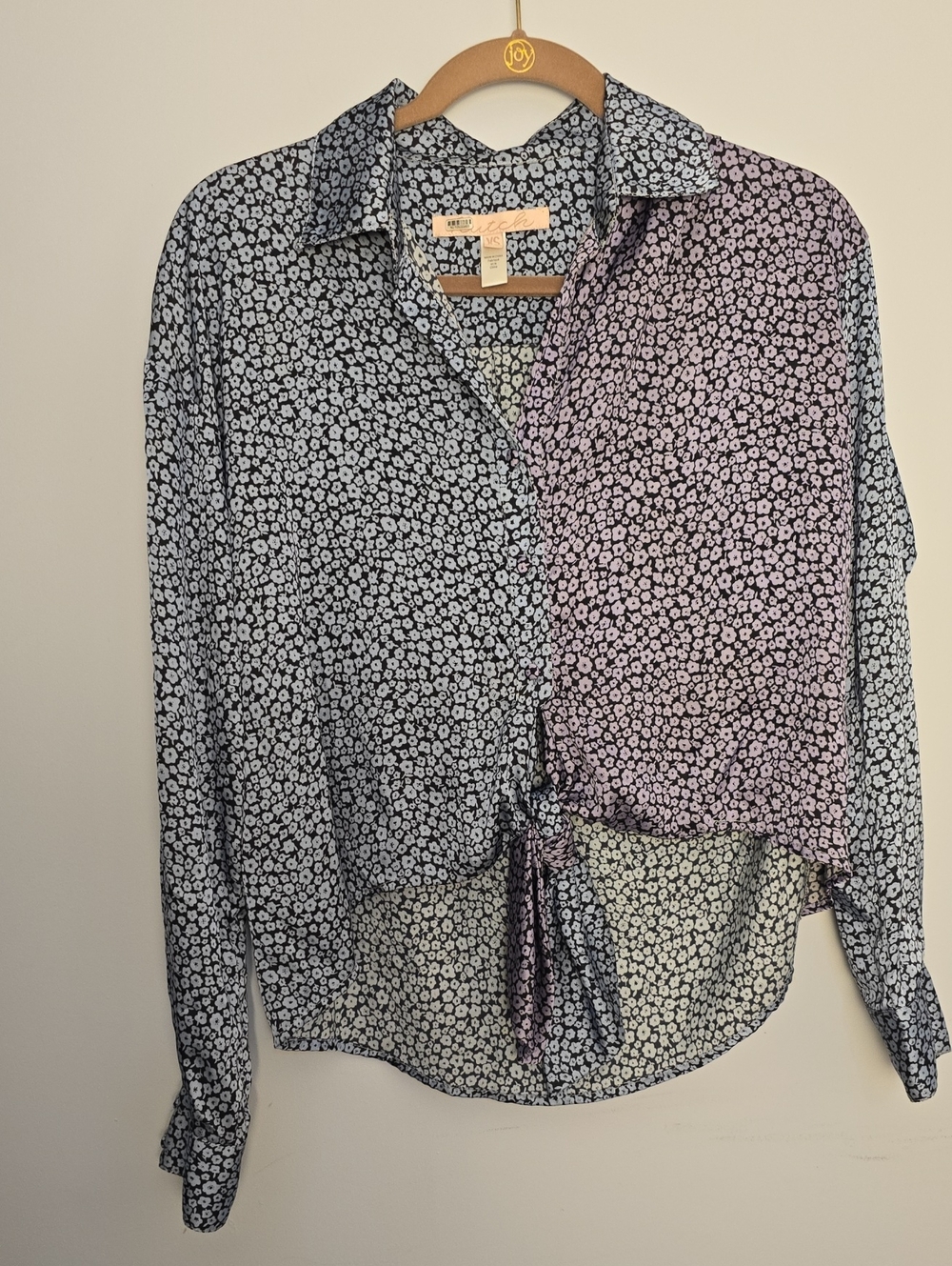 Hutch Blue Purple Ditsy Floral Button-Front Blouse Women’s XS Long Sleeve